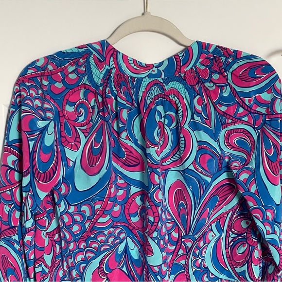 Lilly Pulitzer Elsa Silk Blue/Pink Reel Me Resort Top 35524 - Picture 8 of 13